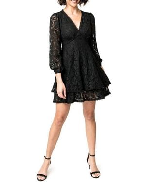 Gibsonlook Lace Long Sleeve Fit & Flare Minidress - Black