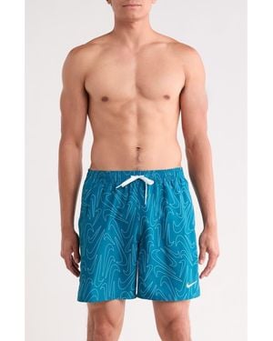 Nike Breaker Tossed Swoosh Swim Trunks - Blue