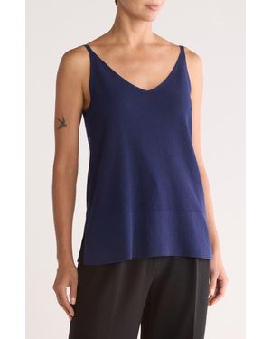 Lafayette 148 New York Textured V-Neck Tank Top - Blue