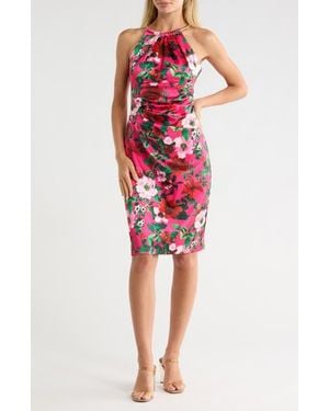 Eliza J Lace Halter Mock Neck Sheath Dress in White | Lyst