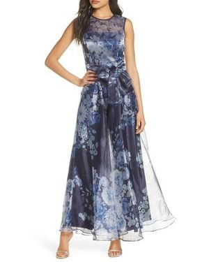 Eliza J Floral Organza Jumpsuit - Blue
