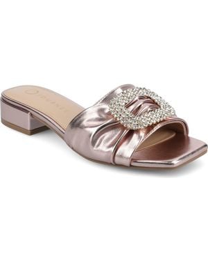 Journee Collection Flavia Rhinestone Buckle Slide Sandal - Metallic