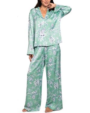 MIDNIGHT BAKERY Floral Satin Pajamas - Blue