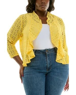 Nina Leonard Lace Three-Quarter Sleeve Bolero - Yellow