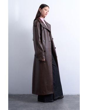 TOPSHOP Pebble Faux Leather Trench Coat - Brown