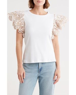 INDUSTRY REPUBLIC CLOTHING Eyelet Sleeve T-Shirt - White