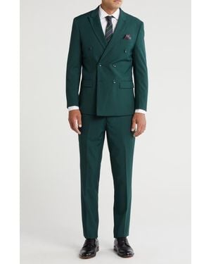 Gino Vitale Slim Fit Solid Double Breasted Suit - Green