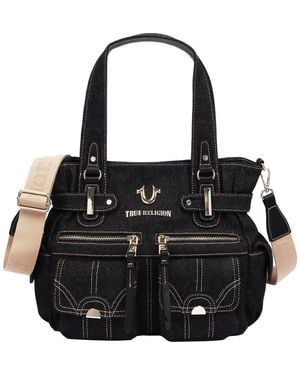 TRUE RELIGION Multi Pocket Denim Cinch Tote - Black