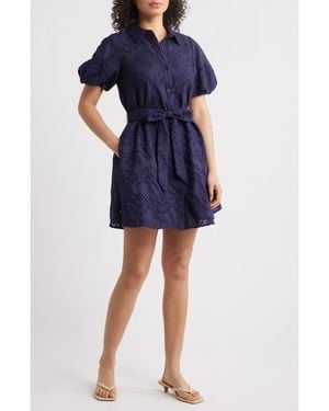Sam Edelman Puff Sleeve Eyelet Shirtdress - Blue