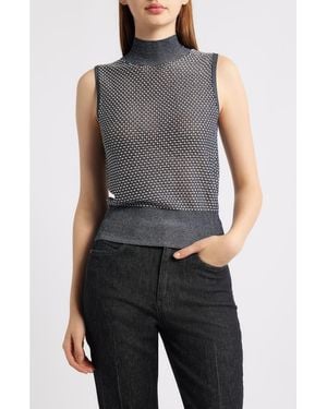 BOSS Fonari Open Stitch Sleeveless Mock Neck Sweater - Gray