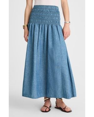 Madewell Smocked Denim Maxi Skirt - Blue