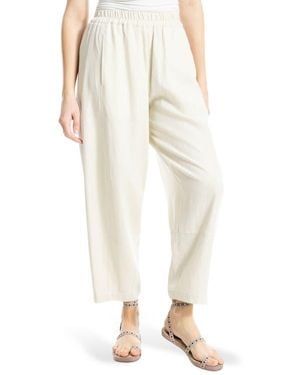 Max Studio Crop Linen Blend Barrel Leg Pants - Natural