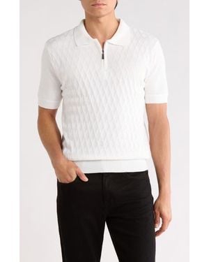 Tom Baine Half Zip Knit Polo Sweater - White