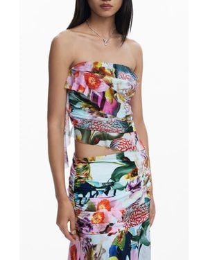 Desigual Ruffle Strapless Top - Red