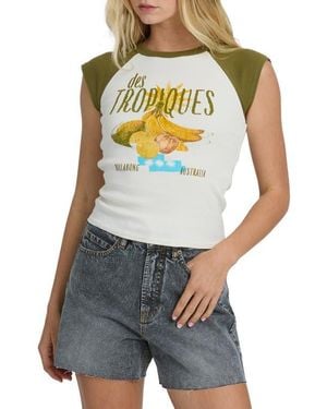 Billabong Des Tropiques Cotton Graphic Baseball T-Shirt - Gray