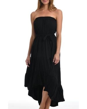 La Blanca Draped Strapless Tie Waist Cover-Up Dress - Black