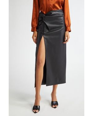 L'Agence Lilou Twist Front Faux Leather Skirt - Black
