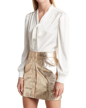 Walter Baker Duchess Long Sleeve Satin Necktie Blouse - Natural