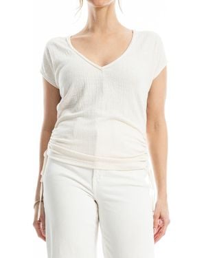 Max Studio Cap Sleeve Ruched Crinkled Knit Top - White
