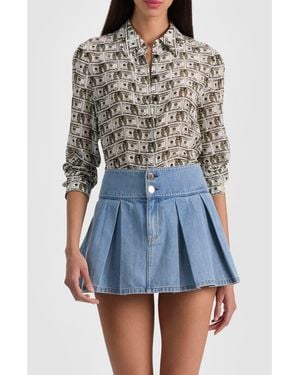 Alice + Olivia Willa Staceface Button-Up Silk Shirt - Blue