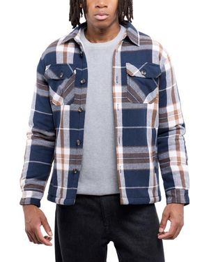 Xray Jeans Faux Shearling Lined Flannel Shirt Jacket - Blue