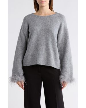 Wayf Feather Trim Sweater - Gray