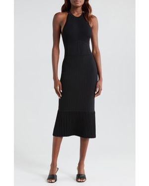 L'Agence Kim Pleat Hem Knit Dress - Black