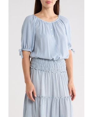 Max Studio Gingham Bubble Hem Top - Blue