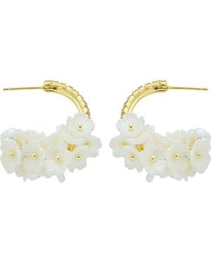 Panacea Crystal & Flower Cluster Hoop Earrings - Metallic