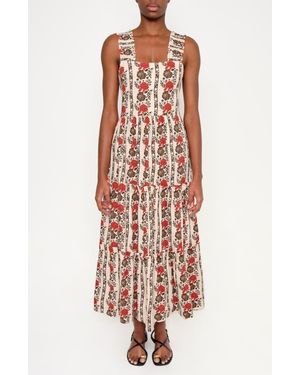 The Lulo Project New Sunset Floral Tiered Stretch Cotton Maxi Sundress - White