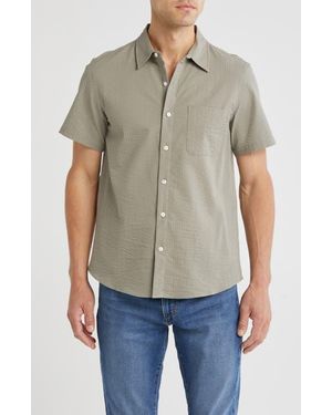 Joe's Jeans Cotton Seersucker Short Sleeve Button-Up Shirt - Gray