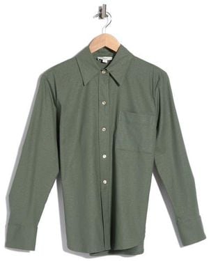 Vince Long Sleeve Linen Blend Button-Up Shirt - Green