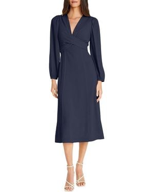 Maggy London Long Sleeve Tie Waist Midi Dress - Blue