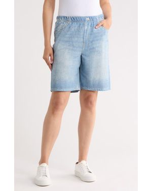 ecru Mirage Denim Printed French Terry Shorts - Blue