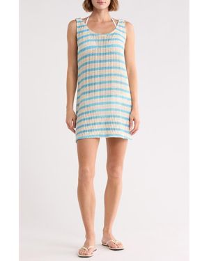 Maaji Vacay Stripe Pointelle Cover-Up Mini Dress - Blue