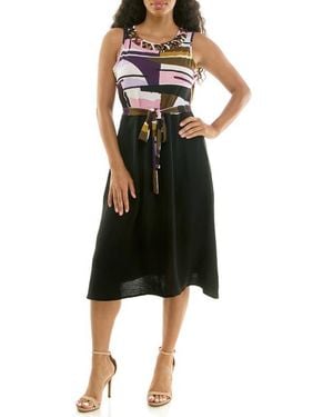 Nina Leonard Tie Waist A-Line Dress - Black