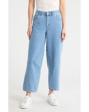 Democracy Picked Jacquard Barrel Leg Jeans - Blue