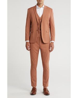 Gino Vitale Skinny Fit Solid Stretch Three Piece Suit - Multicolor