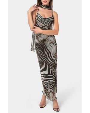 Bebe Print Chiffon Cowl Maxi Dress - Multicolor