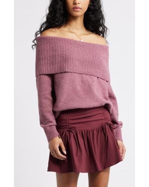 BP. Bouclé Off The Shoulder Sweater - Red