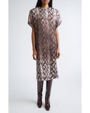 Stella McCartney Snakeskin Print Satin Midi Dress - Natural