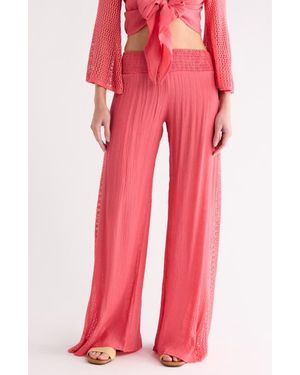 Elan Crochet Trim Wide Leg Cover-Up Pants - Red