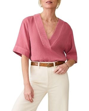 Faherty Dune Organic Cotton Gauze Popover Top - Red