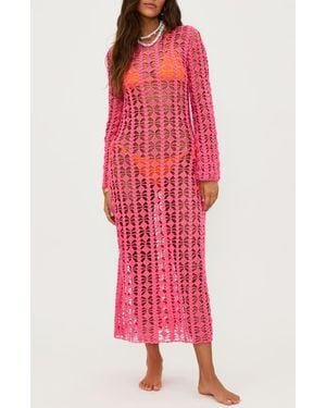 Beach Riot Ariana Open Stitch Cotton Cover-Up Dress - Red