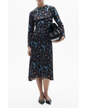 Mango Draped Long Sleeve Satin Midi Dress - Black