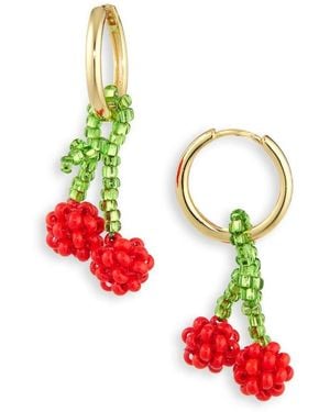 Pura Utz Beaded Charm Drop Hoop Earrings - Red