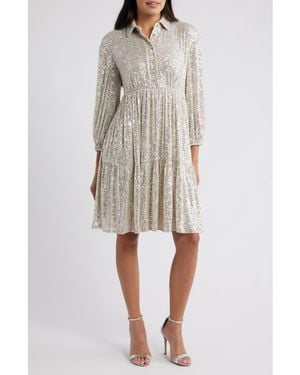 Eliza J Sequin Stripe Shirtdress - Gray