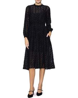 MELLODAY Leopard Spot Jacquard Long Sleeve Tiered Dress - Black