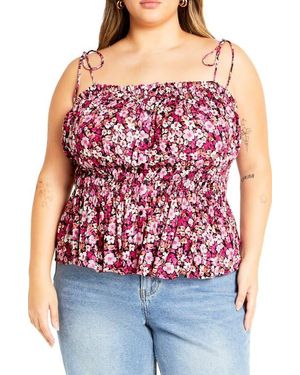 City Chic Lyla Floral Tie Strap Peplum Tank - Red