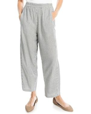 Max Studio Stripe Linen Blend Barrel Pants - Gray